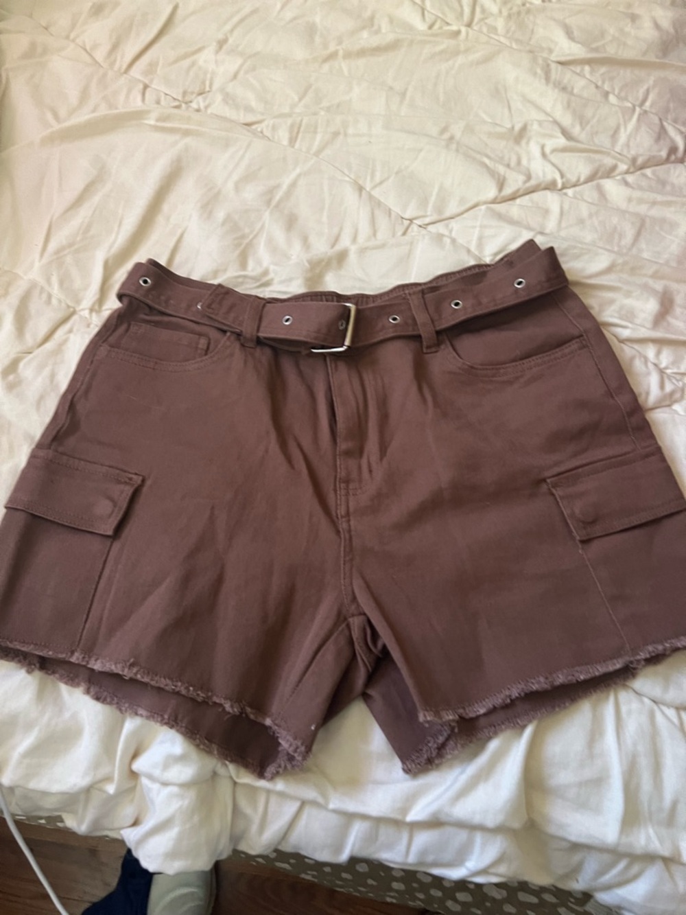 YMI Mauve-Brown Cargo Belted Shorts